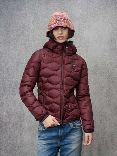 ALPENCHIC™ | BLAUER Damen-Kurzjacke mit burgunderrotem Wellenmuster