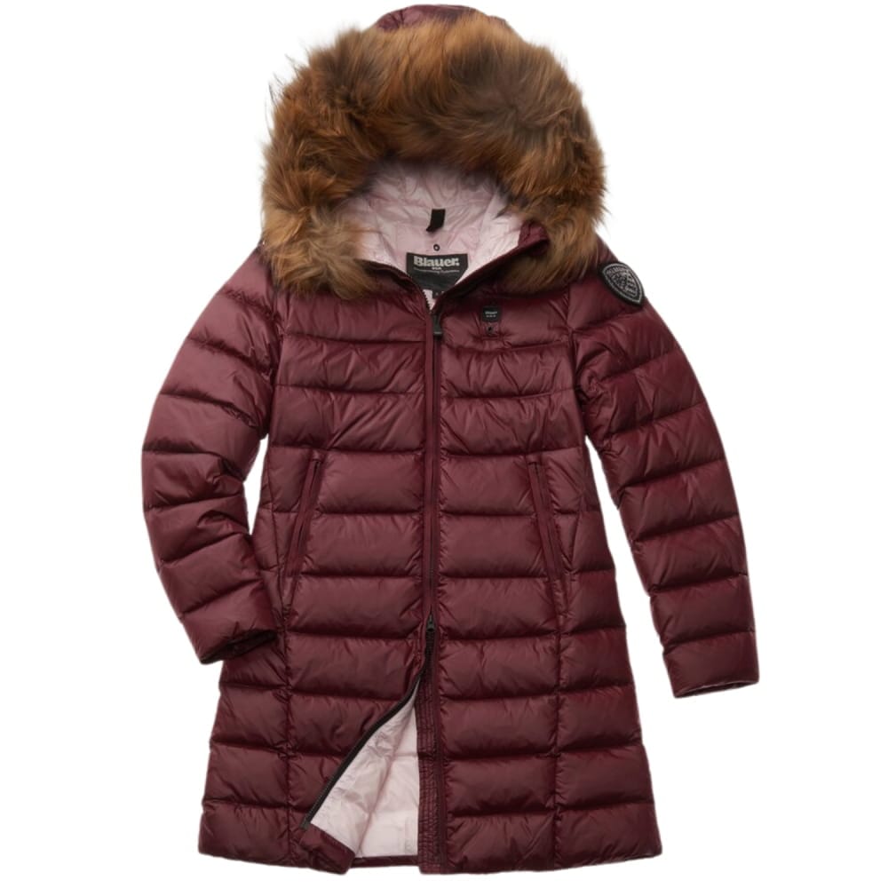 ALPENCHIC™ | BLAUER DAMEN LANGE BURGUNDERRÖTE PELZJACKE