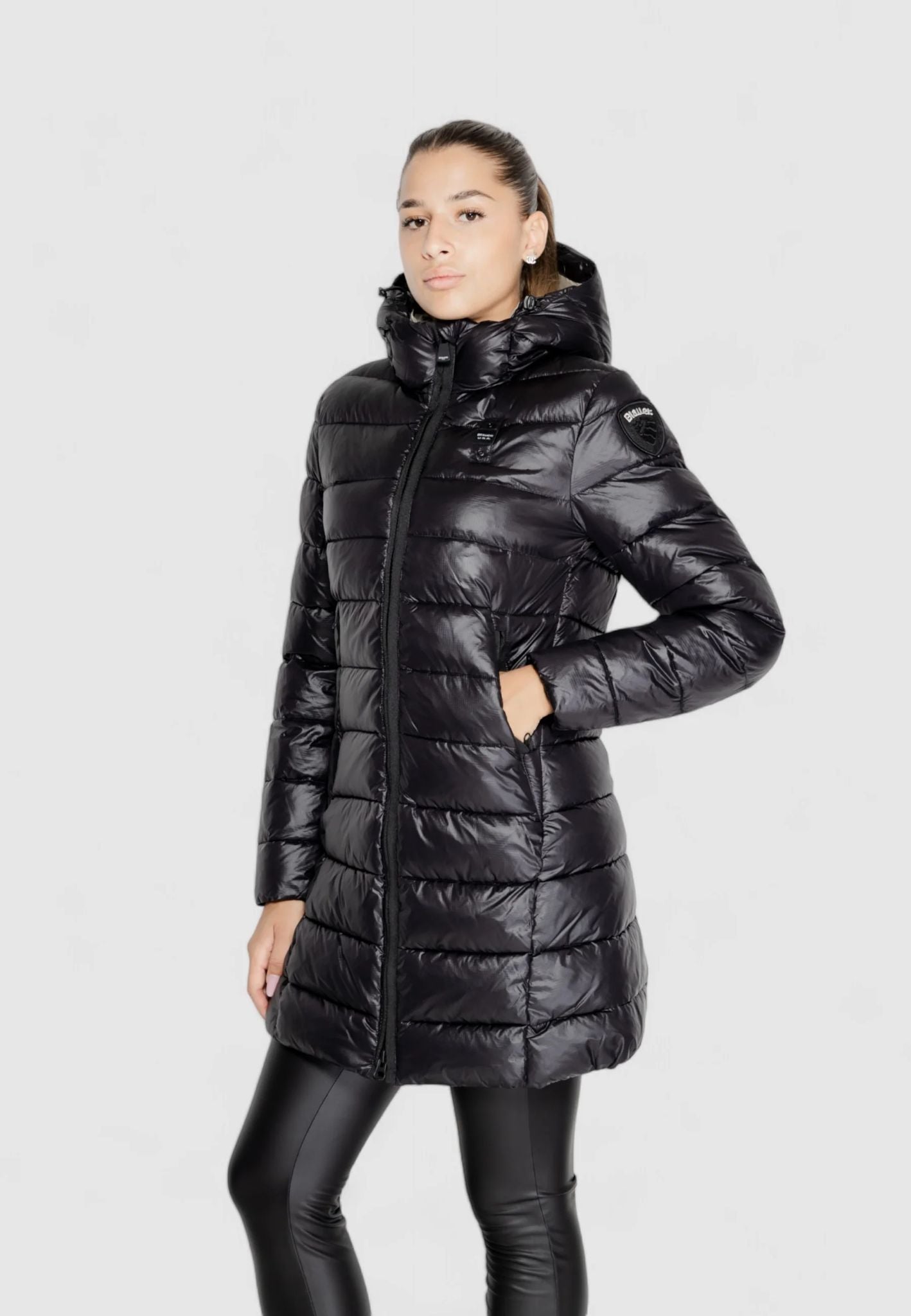 ALPENCHIC™ | BLAUER DAMEN LANGE GLÄNZENDE SCHWARZE JACKE