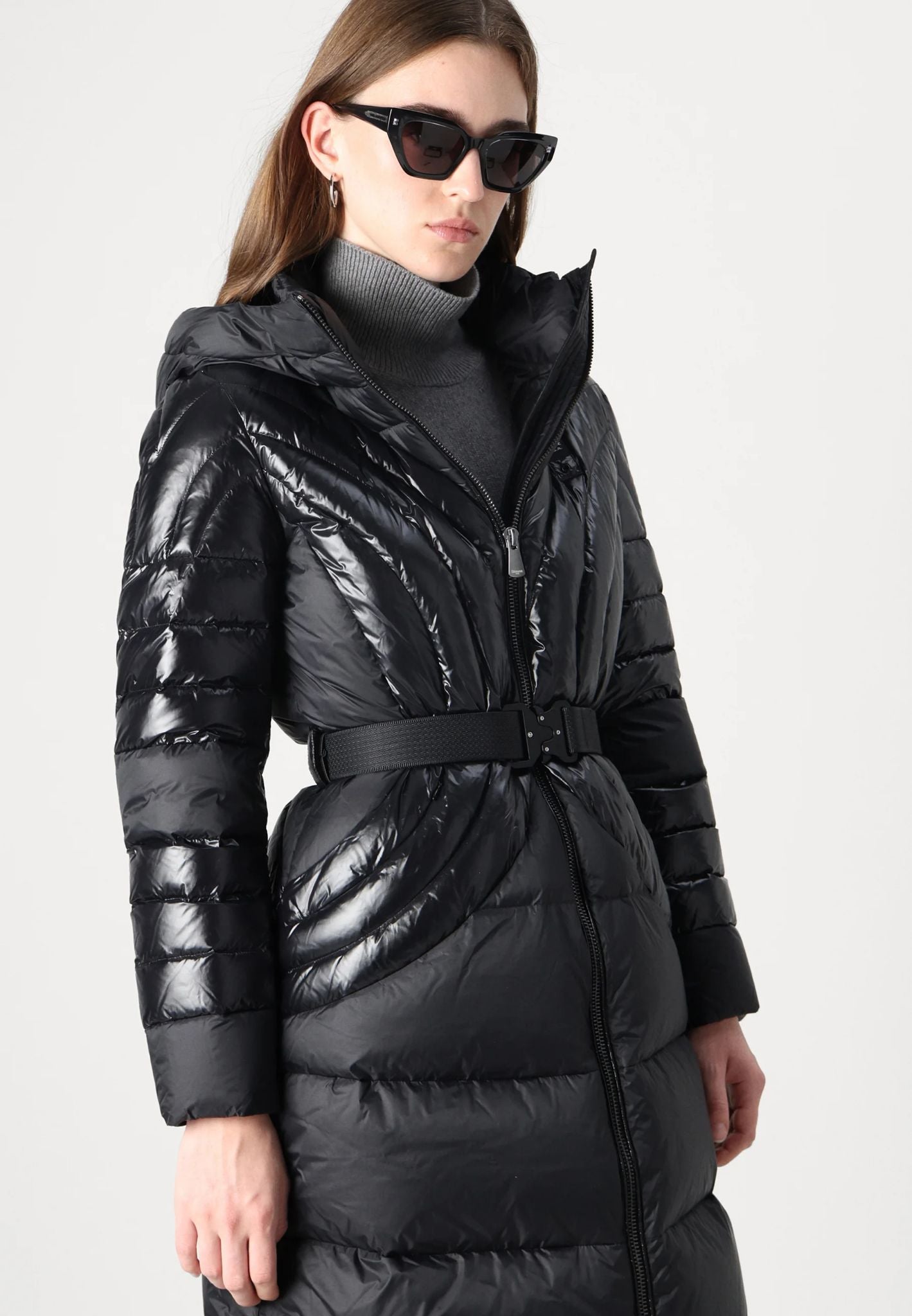 ALPENCHIC™ | BLAUER DAMEN-LANGE JACKE MIT SCHWARZEM GÜRTEL