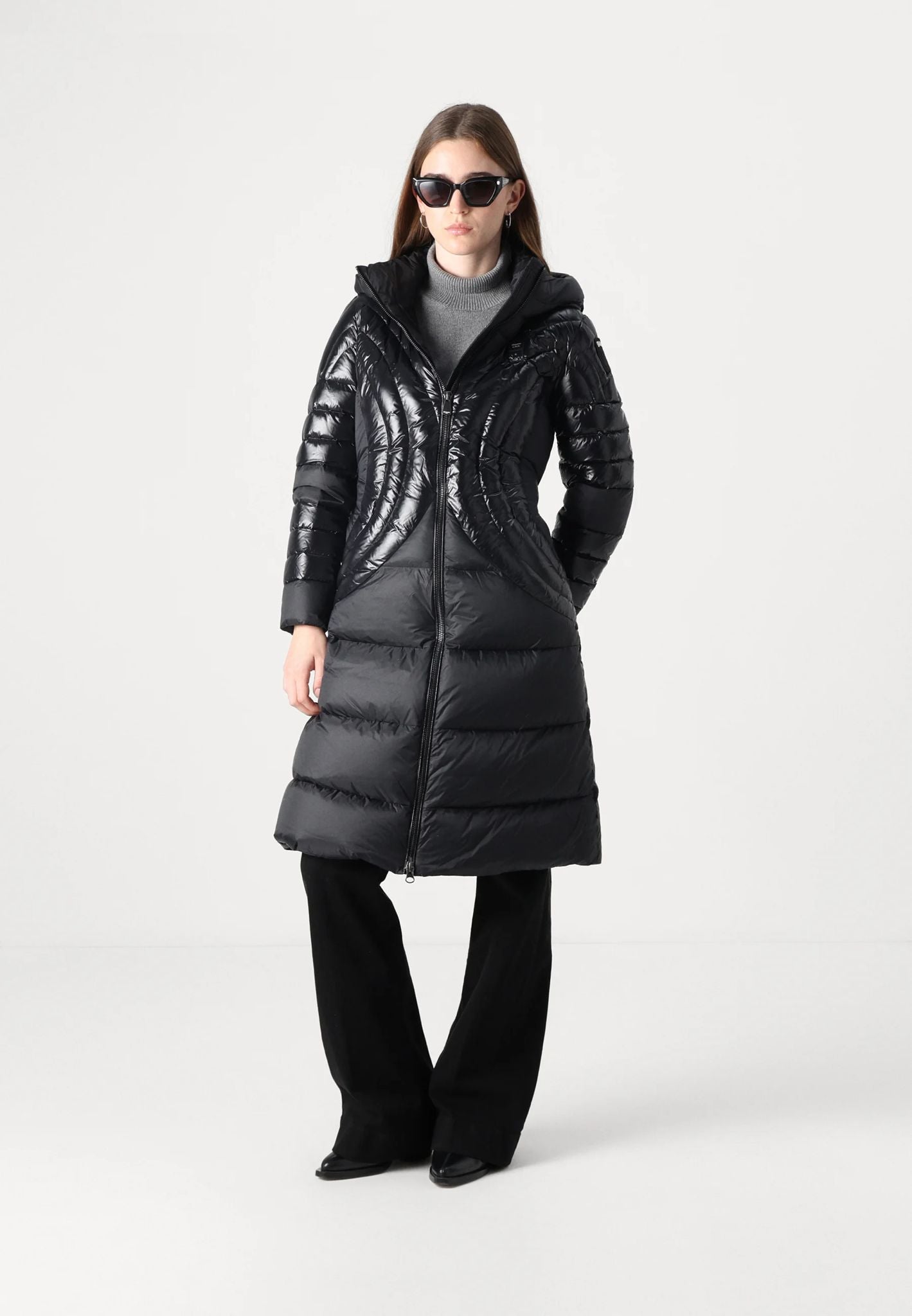 ALPENCHIC™ | BLAUER DAMEN-LANGE JACKE MIT SCHWARZEM GÜRTEL